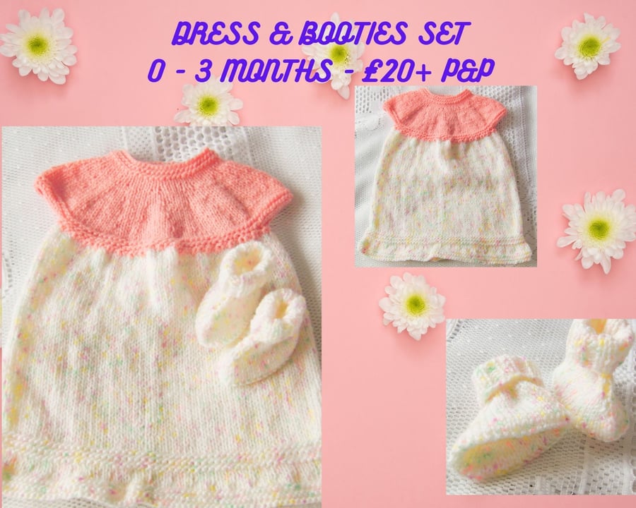 Baby's Hand Knitted Sleeveless Dress with Booties, Baby Shower Gift