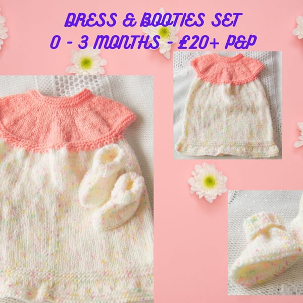 Baby's Hand Knitted Sleeveless Dress with Booties, Baby Shower Gift