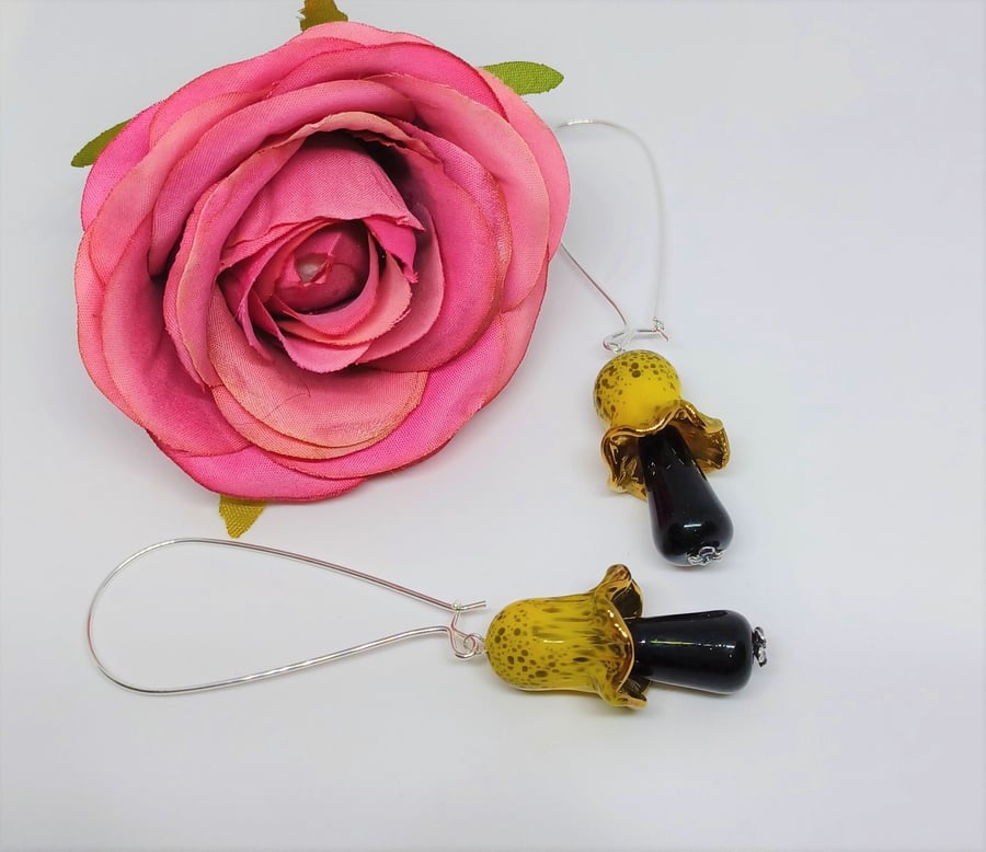 Mushroom Earrings, Toadstool Earrings, Lampwork Glass Mushrooms, Lampwork Glass 