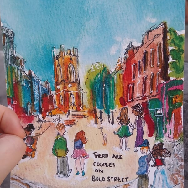 There are couples on Bold street Watercolour
