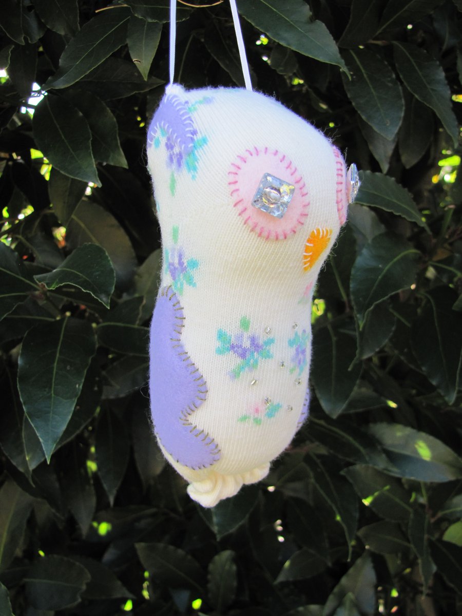 Cream Flower Sock Owl Hanging Decoration