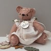 Dressed collectable teddy bear, hand sewn one of a kind handmade artist bear