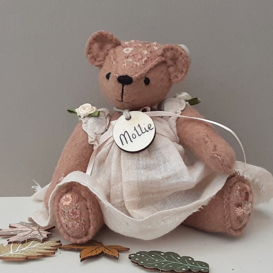 Dressed collectable teddy bear, hand sewn one of a kind handmade artist bear