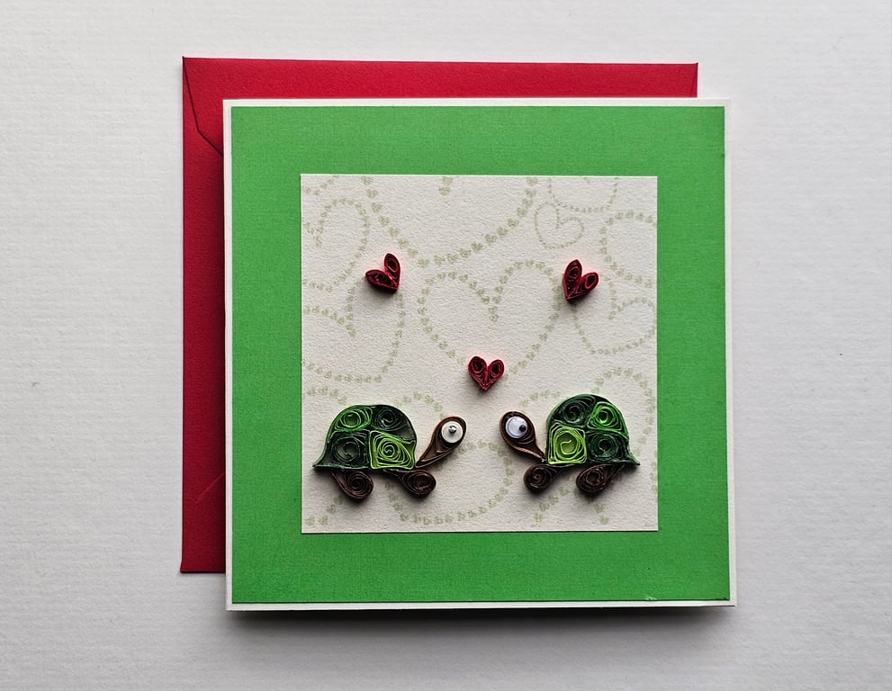 Little Quilled Tortoises Love Card, Blank Card, Valentine's Day, Any Occasion