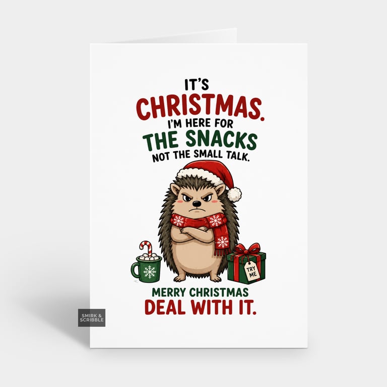 Funny Christmas Card For Him Or Her - Snacks Hedgehog