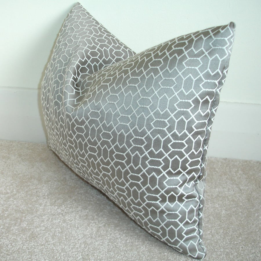 Oblong Bolster Cushion Pillow Cover Grey Satin 12x16 40cm Rectangle