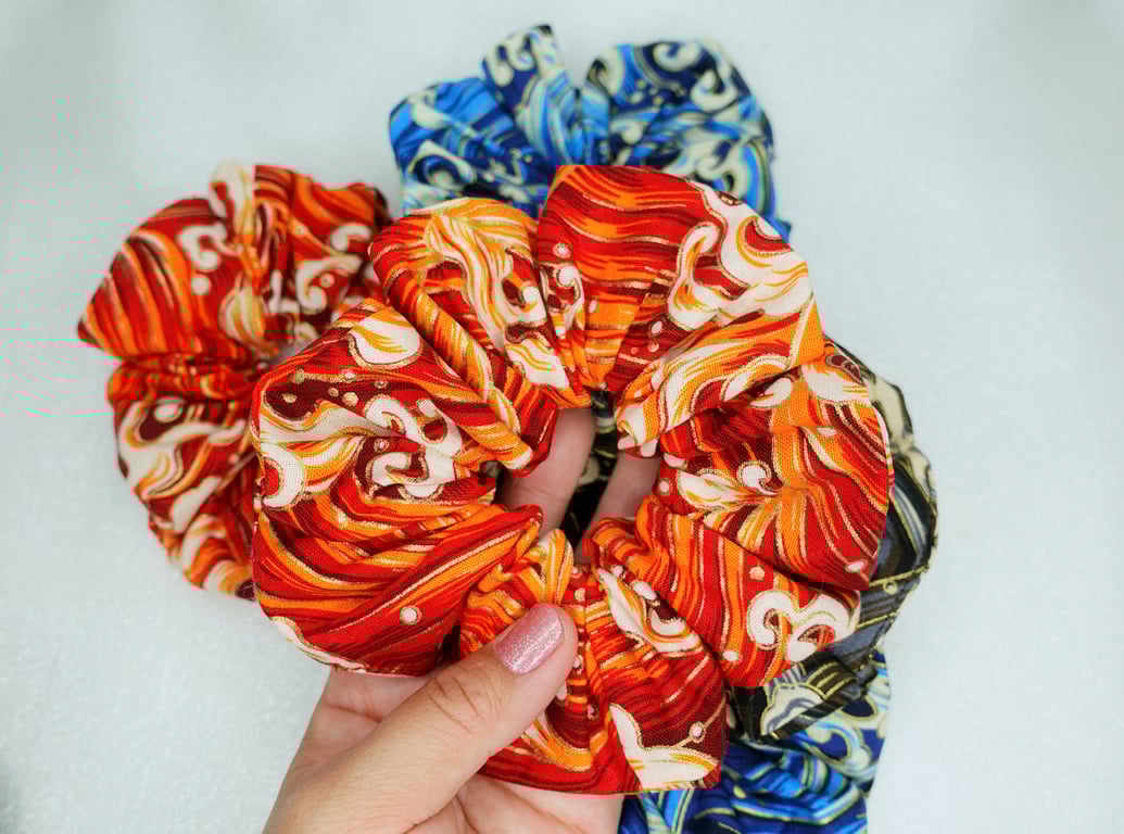 Japanese Style Scrunchies, Japanese Cotton Waves Large Scrunchies