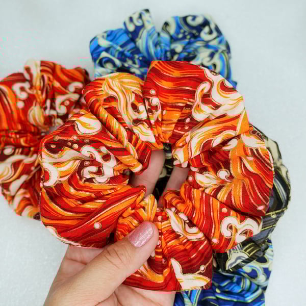 Japanese Style Scrunchies, Japanese Cotton Waves Large Scrunchies