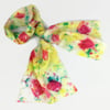 Hand dyed silk scarf in green, yellow and pink 