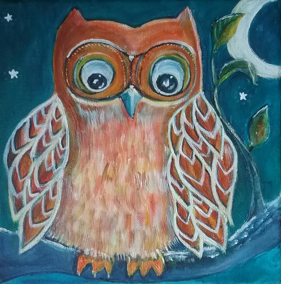 Friendly owl painting for the nursery