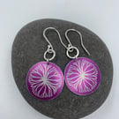 Purple aluminium circle tree earrings with silver ring
