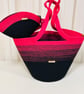 Large Ombre Cotton Rope Tote Bag with Matching Cosmetic Pouch – Black & Fuchsia 