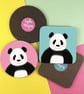 Round or Square Coaster, Panda Design, Choice of Pink or Turquoise Background