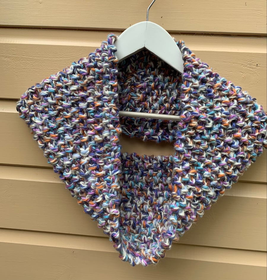Knitted cowl scarf , infinity scarf, tweeds effect 