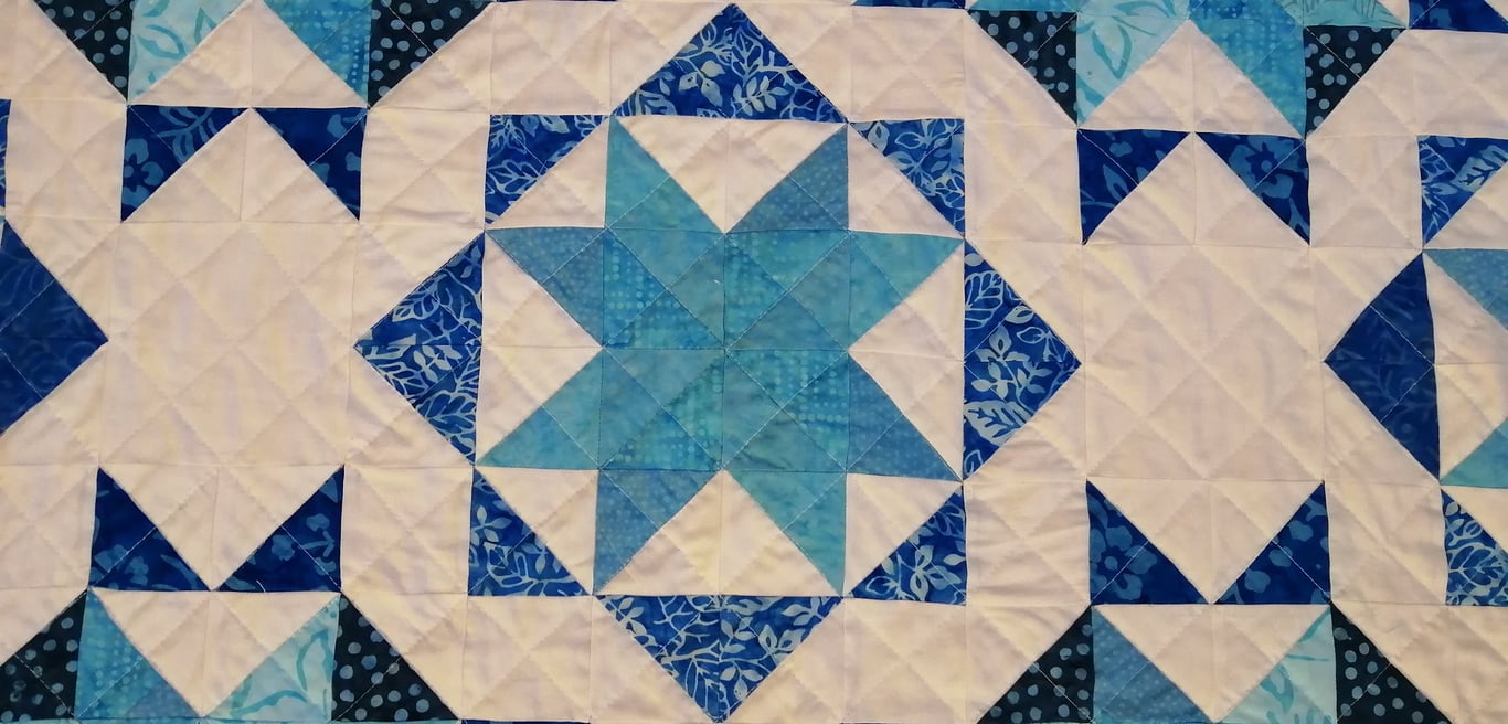 Handmade Patchwork Quilt - Blue and White Batik Fabrics  155 cm square 61"