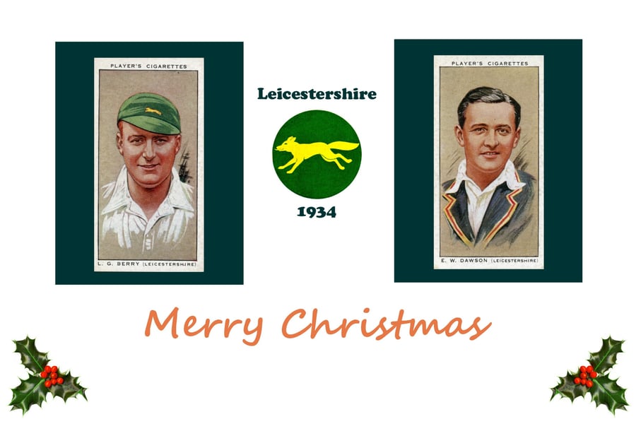 Cricket Christmas card vintage 1934 design. Leicestershire. Leics. FREE UK P&P