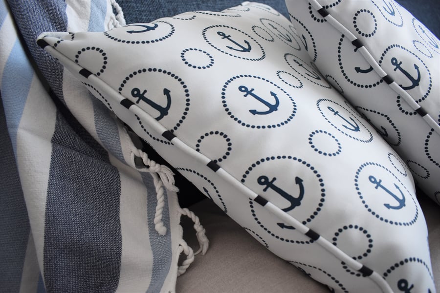 Nautical anchor nay blue cushion cover