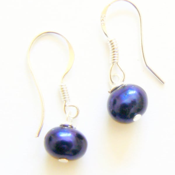 Midnight Blue Grade A Freshwater Pearl Earrings