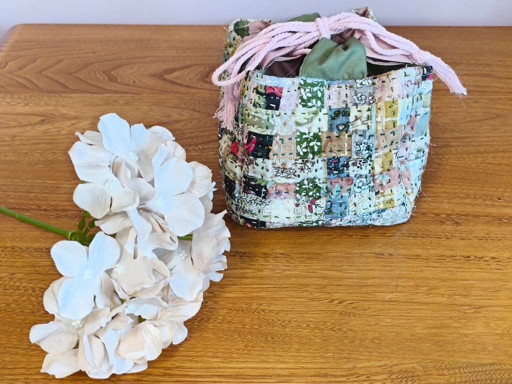 Hand embroidered gift bag in japanese rice bag style