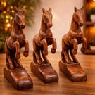 Antique Hand Carved Wooden Horse Figurines Set of 3 Vintage Rustic Handmade Deco