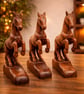 Antique Hand Carved Wooden Horse Figurines Set of 3 Vintage Rustic Handmade Deco