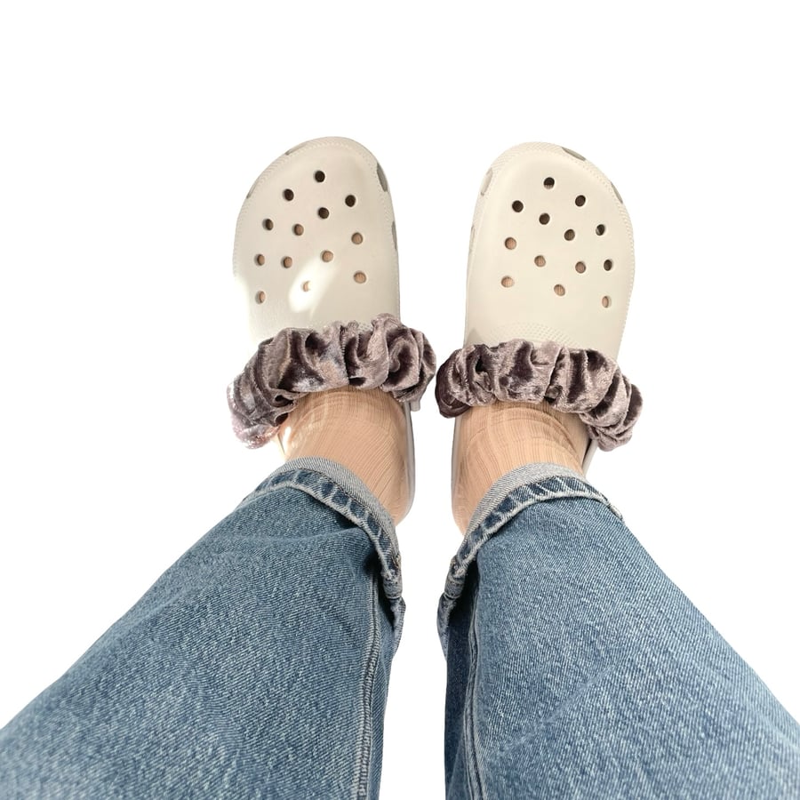 Grey Velvet Clog Scrunchies Strap Covers Shoe Cronchies Cute Fabric Shoe Decor