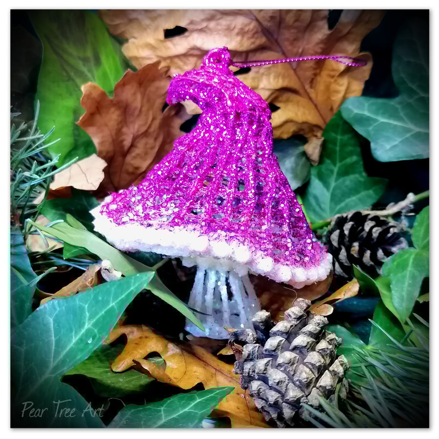 Handmade Pink Toadstool Christmas Decoration