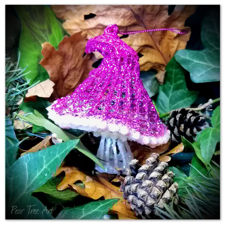 Handmade Pink Toadstool Christmas Decoration