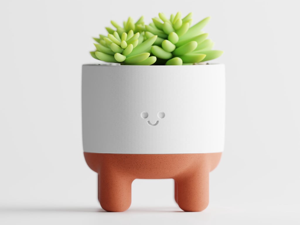 Melo Smiley Face Plant Pot with Legs Two-Part Mix & Match Design