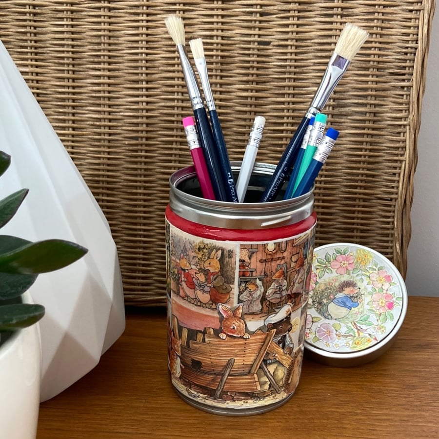 Bunnies Adventures Story Book, Up cycled Coffee Bean Tin Can Pencil Pot