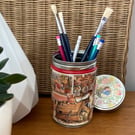 Bunnies Coffee Beans Tin Can Upcycled Decoupaged Storage Pencil Pen Pot Children