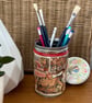 Coffee Beans Tin Can Upcycled Decoupaged Storage Pencil Pen Pot with Lid