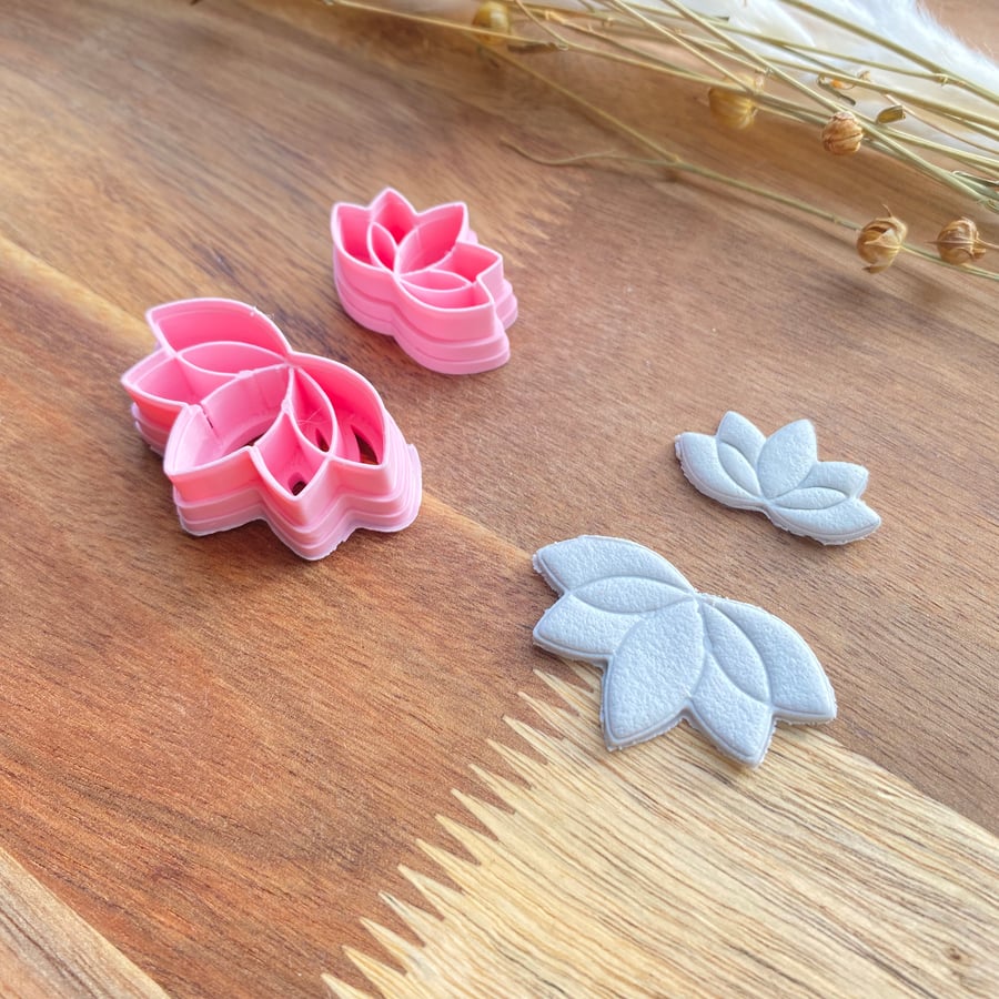 Set of 2 embossed Lotus Flowers Polymer Clay Cutters for jewellery making