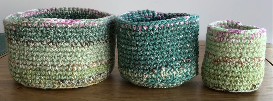 Set of 3 Crocheted Baskets