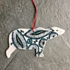 Polar Bear Christmas Tree decoration glazed, blue green The Porcelain Menagerie