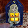 RESERVED FOR KARL Painted wooden house box with battery tealight