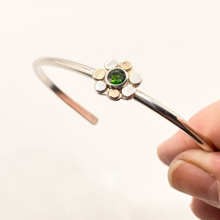 Daisy Gold and Silver Cuff Unique and Handmade 