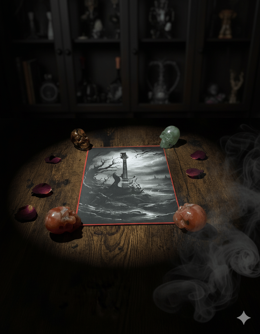 Gothic Guitar Unframed Canvas Print – Dark Landscape Miniature Art – Synthetic C