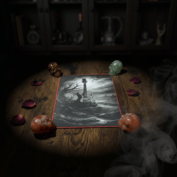 Gothic Guitar Unframed Canvas Print – Dark Landscape Miniature Art – Synthetic C