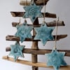 Set of Six Turquoise Ceramic Stars