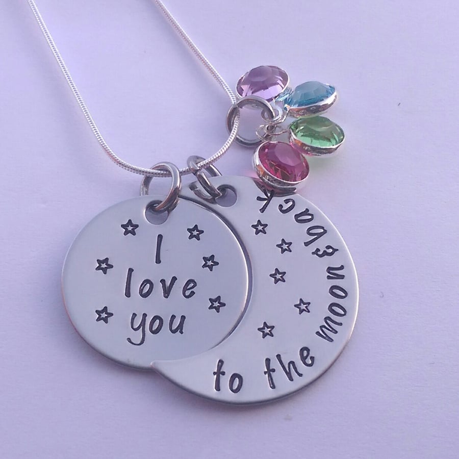 I love you to the moon and back personalised necklace with birthstone crystals
