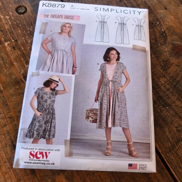 K8879 Simplicity Origami Dress Pattern XXS - XXL