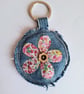 Denim flower keyring - pink