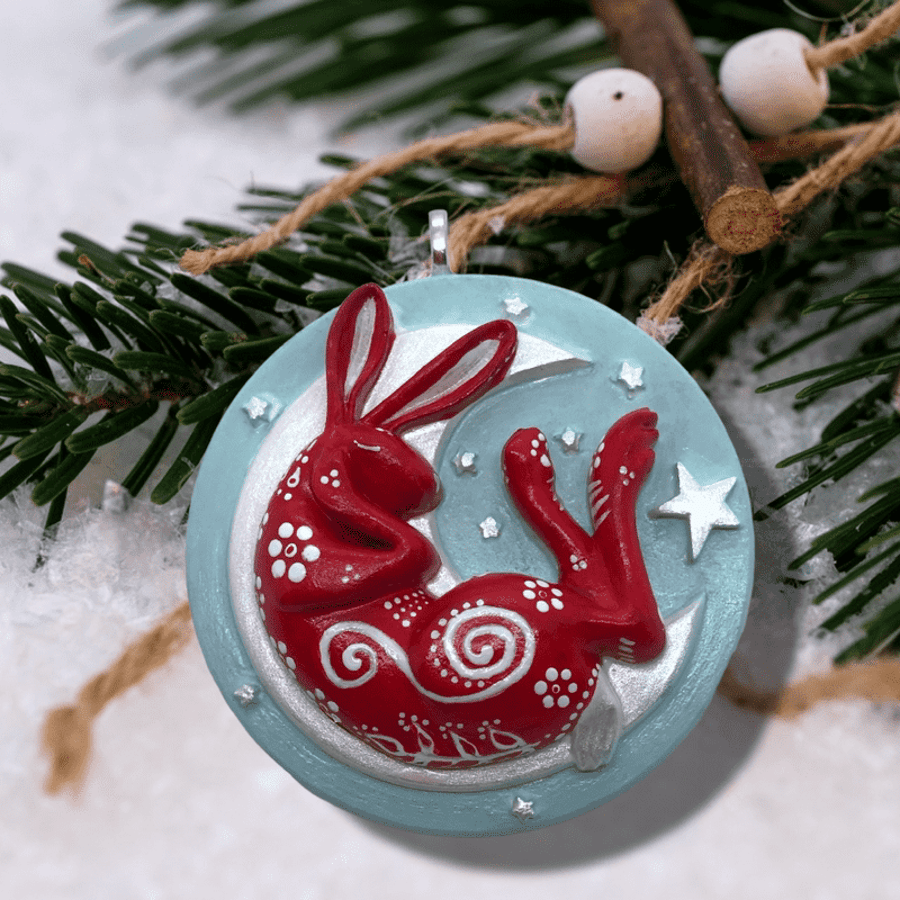 Red & White Hare-in-the-Moon (two-sided)
