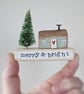 Little Wooden Handmade House in a Bag with Christmas Tree 'Merry & Bright' 