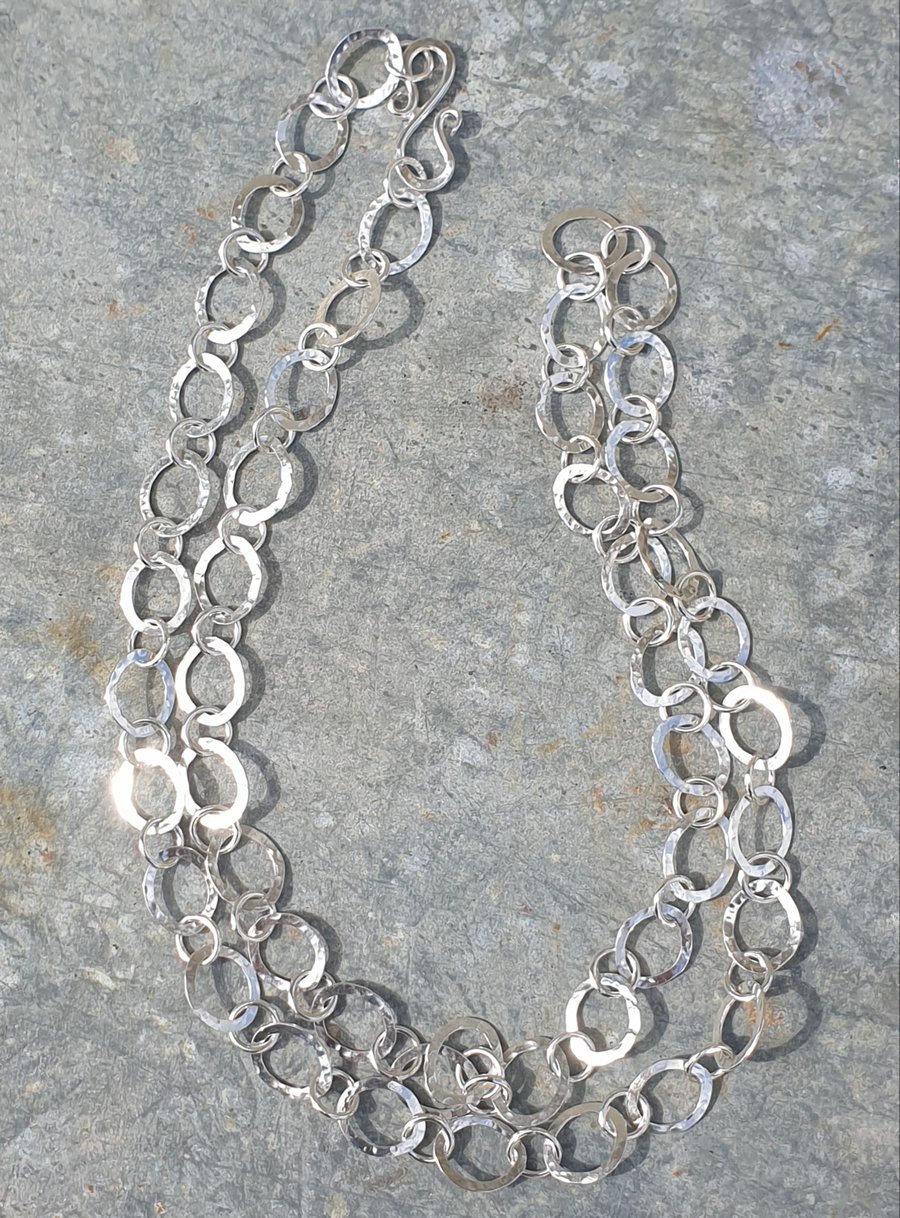 RESERVED for Marie - Sterling silver handmade chain with hammered oval links