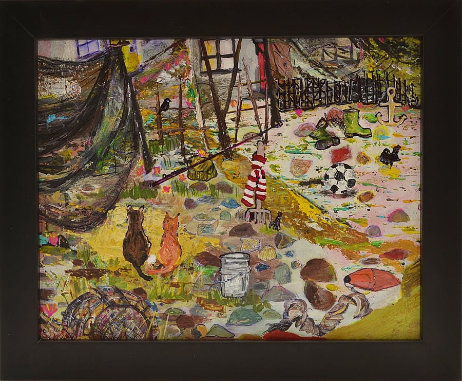  Framed Painting of Fishing Gear in Aberdeen Village 