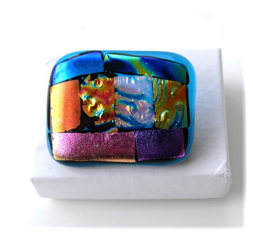 Patchwork  Brooch 111 Dichroic Fused Glass Handmade 