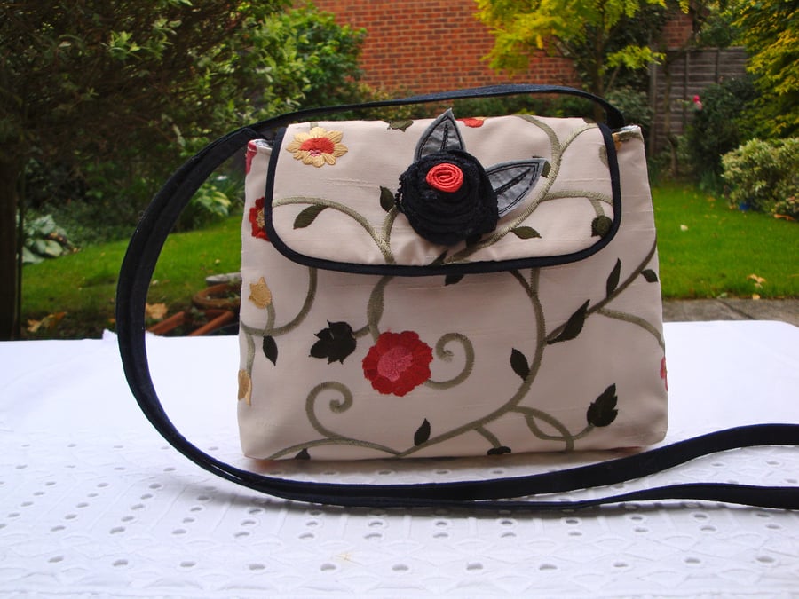 SALE  Embroidered Special Occasion Cross Body - shoulder Bag - flower .