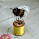 Mini Bobbinbee - Crochet Bee on a vintage wooden bobbin